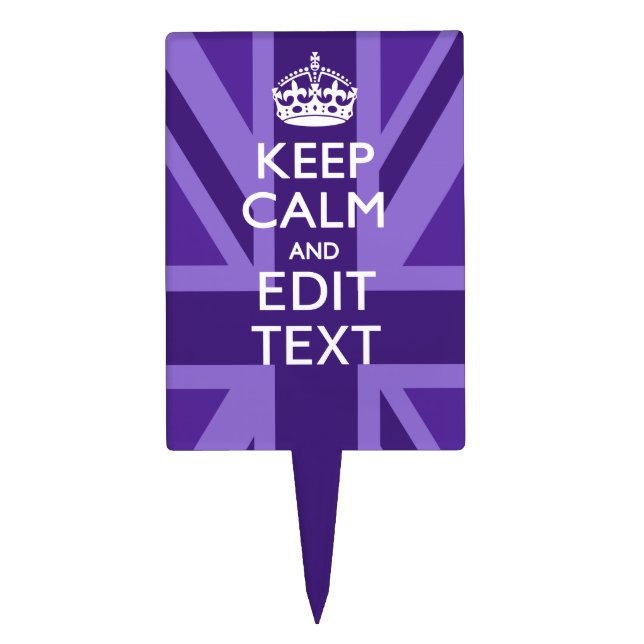 Purple Elegance Keep Calm Your Text Union Jack Cake Topper (Front)