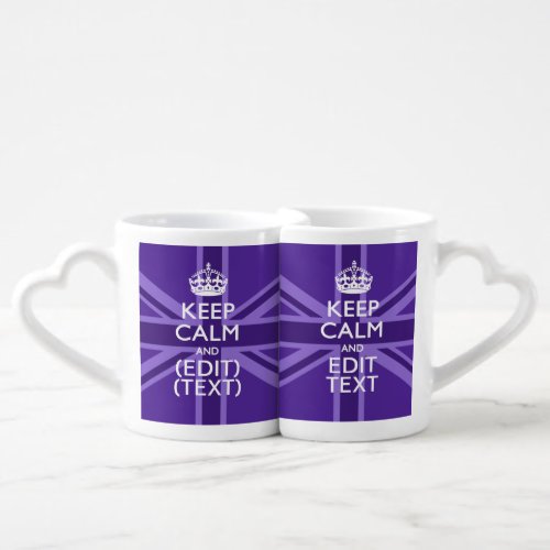 Purple Elegance Keep Calm Your Text Union Jack Coffee Mug Set
