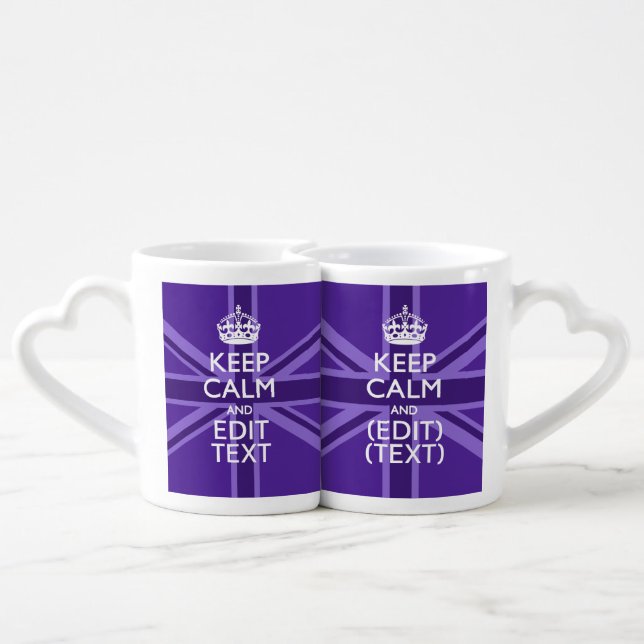 Purple Elegance Keep Calm Your Text Union Jack Coffee Mug Set (Back Nesting)