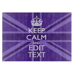Purple Elegance Keep Calm Your Text Union Jack Cutting Board