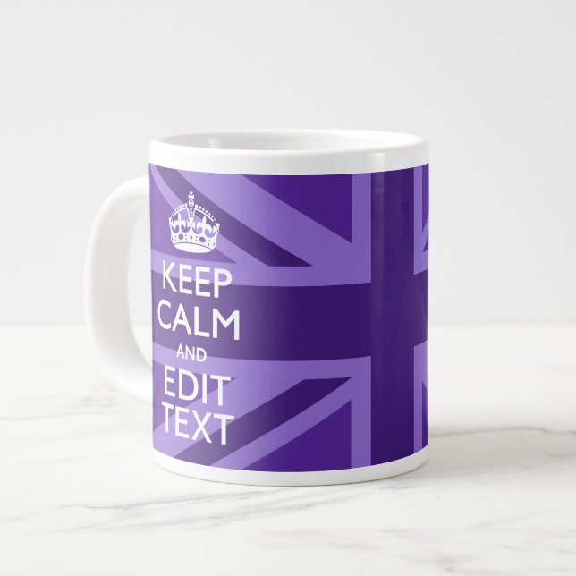 Purple Elegance Keep Calm Your Text Union Jack Giant Coffee Mug (Front Left)