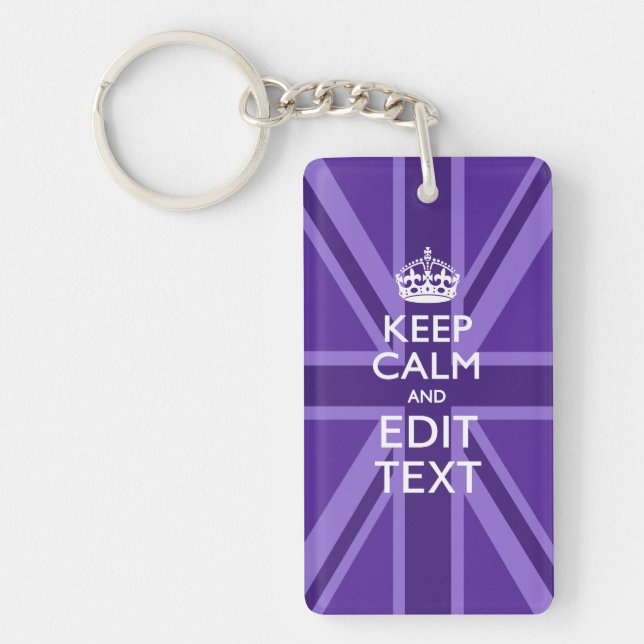 Purple Elegance Keep Calm Your Text Union Jack Keychain (Front)