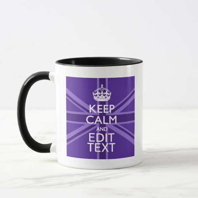 Purple Elegance Keep Calm Your Text Union Jack Mug (Left)
