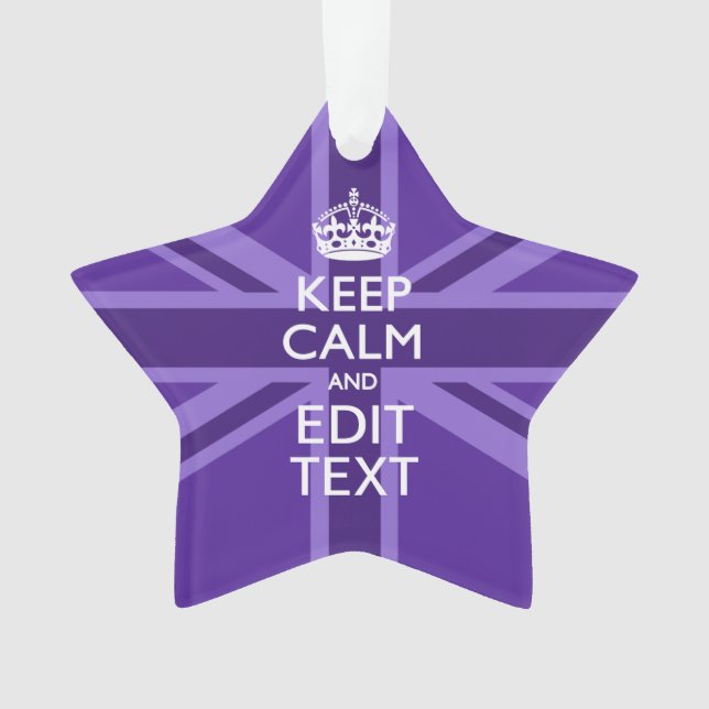 Purple Elegance Keep Calm Your Text Union Jack Ornament (Front)