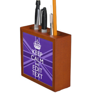 Purple Elegance Keep Calm Your Text Union Jack Pencil Holder