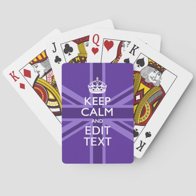 Purple Elegance Keep Calm Your Text Union Jack Poker Cards (Back)