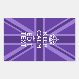 Purple Elegance Keep Calm Your Text Union Jack Rectangular Sticker