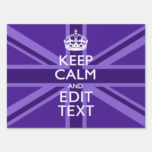Purple Elegance Keep Calm Your Text Union Jack Sign (Front)