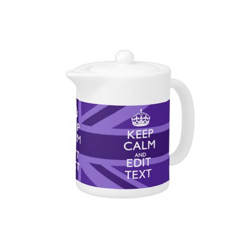 Purple Elegance Keep Calm Your Text Union Jack Teapot