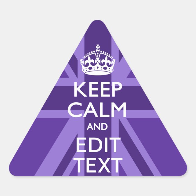Purple Elegance Keep Calm Your Text Union Jack Triangle Sticker (Front)