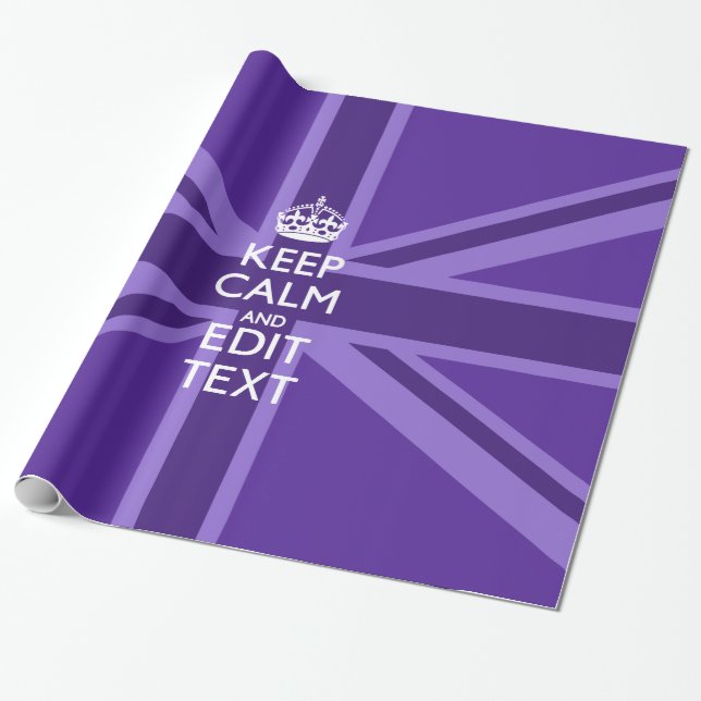 Purple Elegance Keep Calm Your Text Union Jack Wrapping Paper (Unrolled)