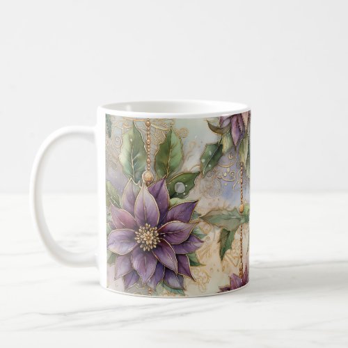 Purple Elegance Luxe Poinsettia  Holly Christmas Coffee Mug
