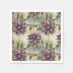 Purple Elegance Luxe Poinsettia & Holly Christmas Napkins