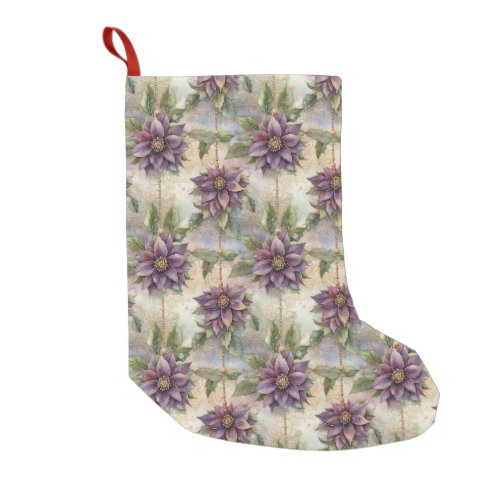 Purple Elegance Luxe Poinsettia  Holly Christmas Small Christmas Stocking