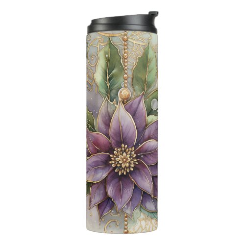 Purple Elegance Luxe Poinsettia  Holly Christmas Thermal Tumbler