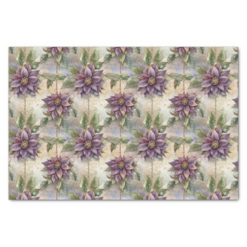 Purple Elegance Luxe Poinsettia  Holly Christmas Tissue Paper