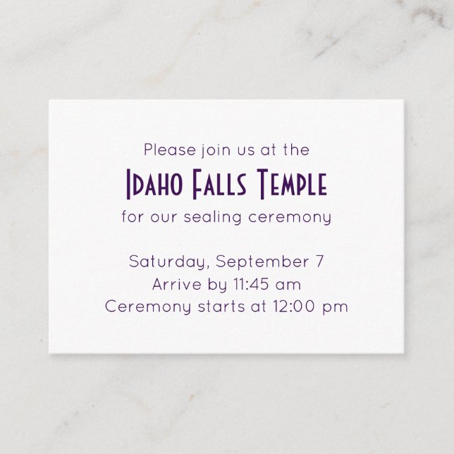Purple Elegance Temple Sealing Ceremony Invitation (Front)