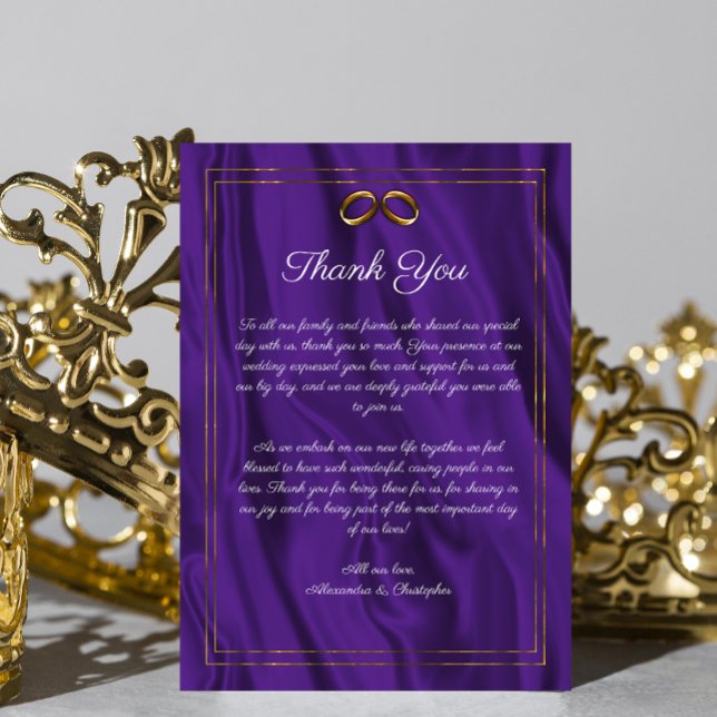 Purple Elegance Wedding Rings Thank You Enclosure Card (Creator Uploaded)