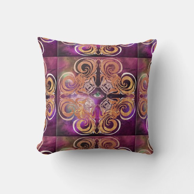 Purple elegance with a green eye throw pillow (Front)