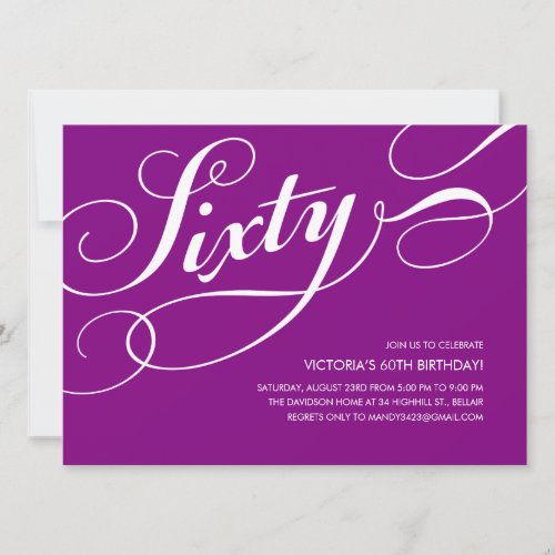 Purple Elegant 60th Birthday Invitation