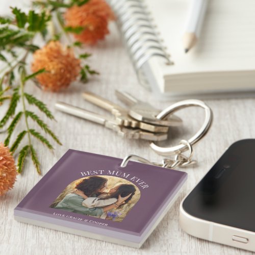 Purple elegant arch photo typography best mum keychain