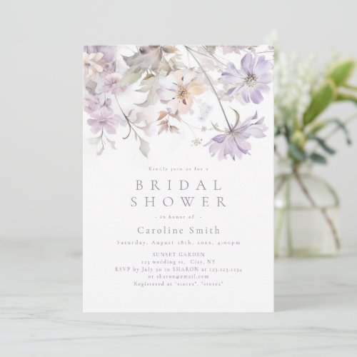 Purple Elegant Botanical Floral Boho bridal shower Invitation
