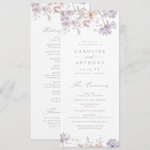 Purple Elegant Botanical Floral Boho Wedding Program
