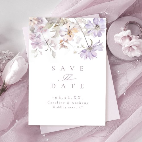 Purple Elegant Botanical Floral Boho Wedding Save The Date