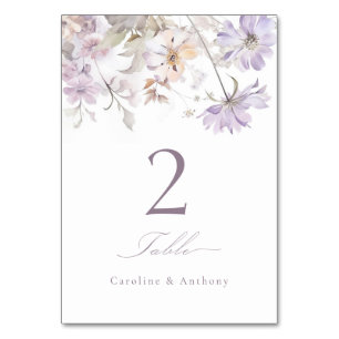 Purple Elegant Botanical Floral Boho Wedding Table Number