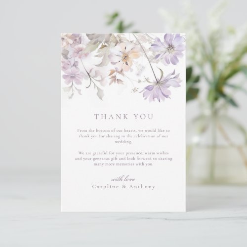 Purple Elegant Botanical Floral Boho Wedding Thank You Card