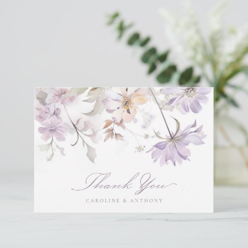 Purple Elegant Botanical Floral Boho Wedding Thank You Card