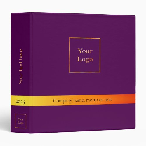 Purple elegant business logo gold ribbon text 3 ring binder