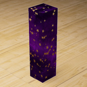 Purple Elegant Celestial Starry Gold Stars Design Wine Box