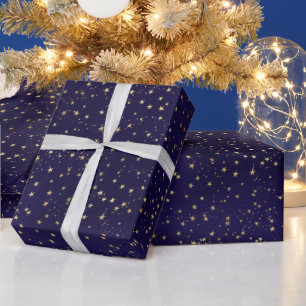 Purple Elegant Celestial Starry Gold Stars Design Wrapping Paper
