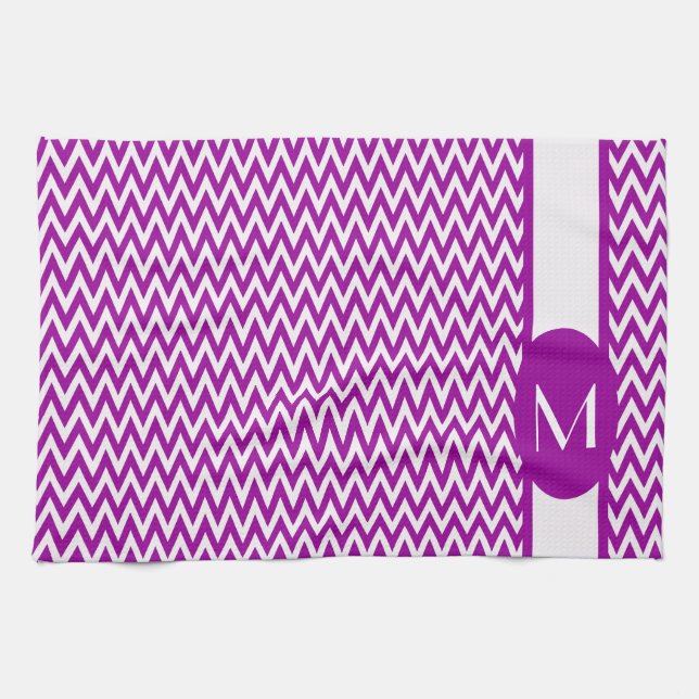 Purple Elegant Chevron Design with monogram Towel (Horizontal)