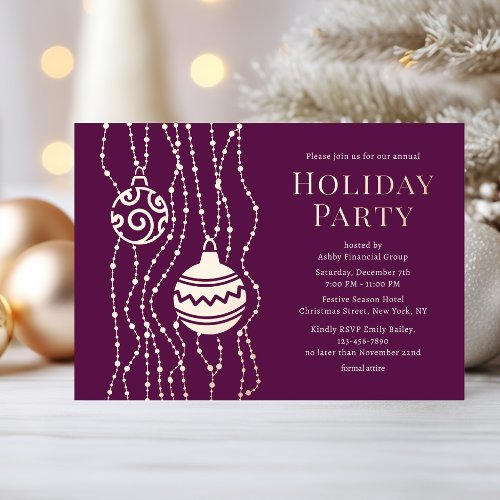 Purple Elegant Christmas Party Corporate Holiday Foil Invitation