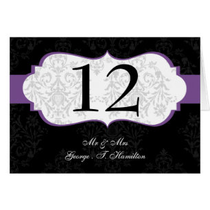 purple Elegant damask table seating card