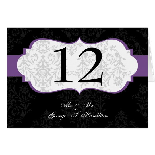 purple Elegant damask table seating card