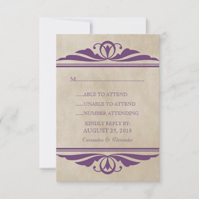 Purple Elegant Deco Response Card (Front)
