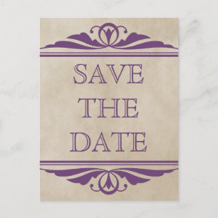 Purple Elegant Deco Save the Date Postcard