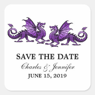 Purple Elegant Dragons Save the Date Stickers