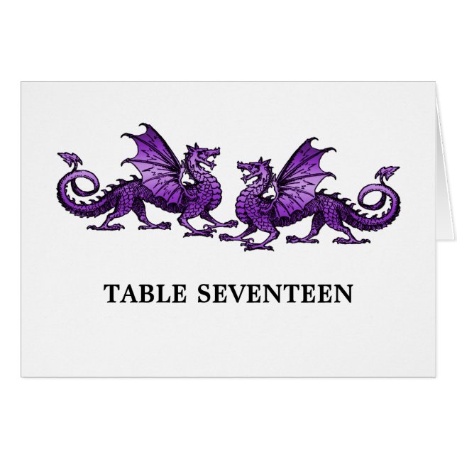 Purple Elegant Dragons Table Number Card (Front Horizontal)