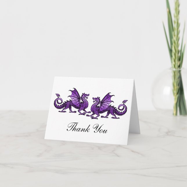 Purple Elegant Dragons Thank You Card (Front)