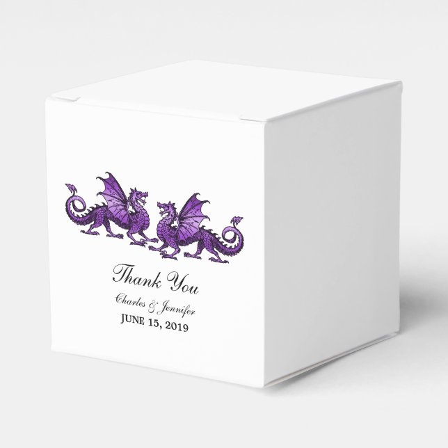 Purple Elegant Dragons Wedding Favor Boxes (Front Side)