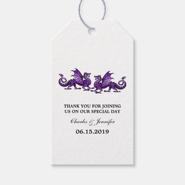 Purple Elegant Dragons Wedding Gift Tags (Front)
