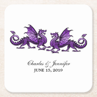 Purple Elegant Dragons Wedding Paper Coasters