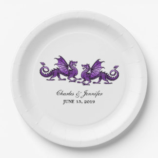 Purple Elegant Dragons Wedding Paper Plates