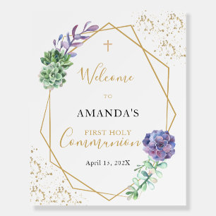 Purple Elegant First Communion Welcome Foam Board