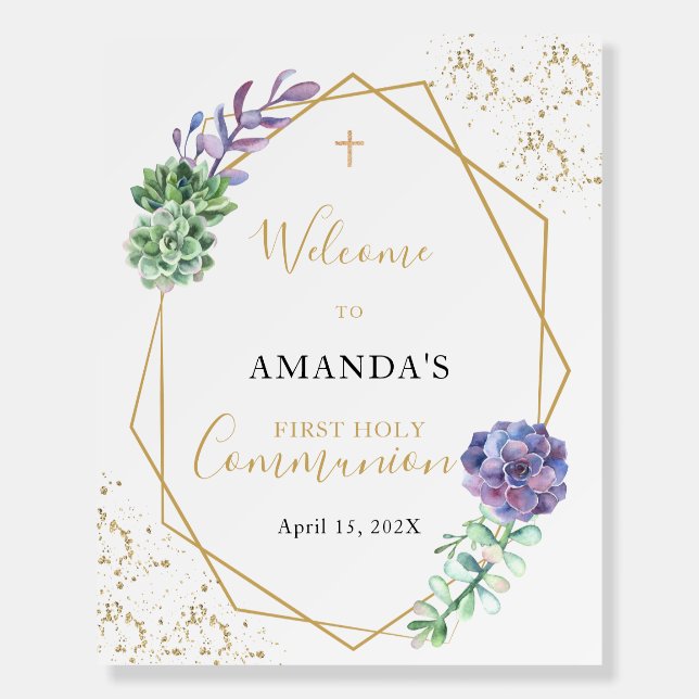 Purple Elegant First Communion Welcome Foam Board (Front)