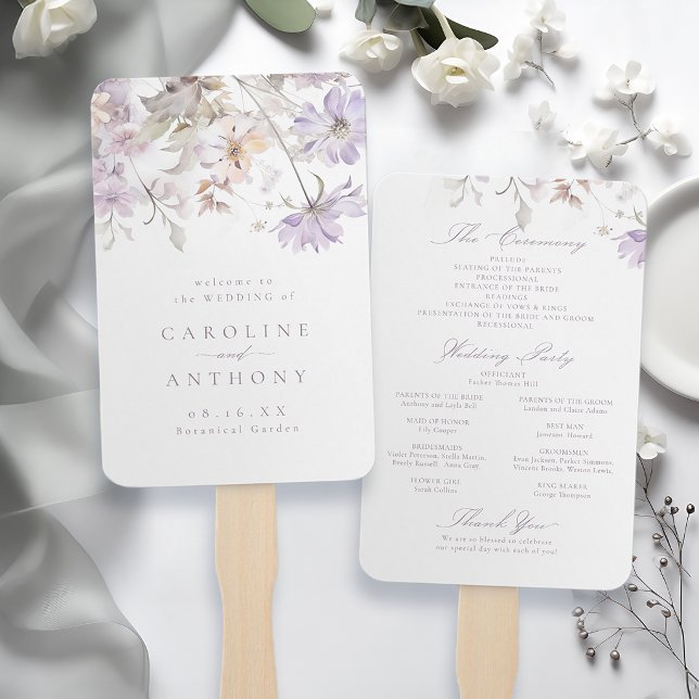 Purple Elegant Floral Boho Wedding Programs Hand Fan (Purple Elegant Floral Boho Wedding Programs Hand Fan)